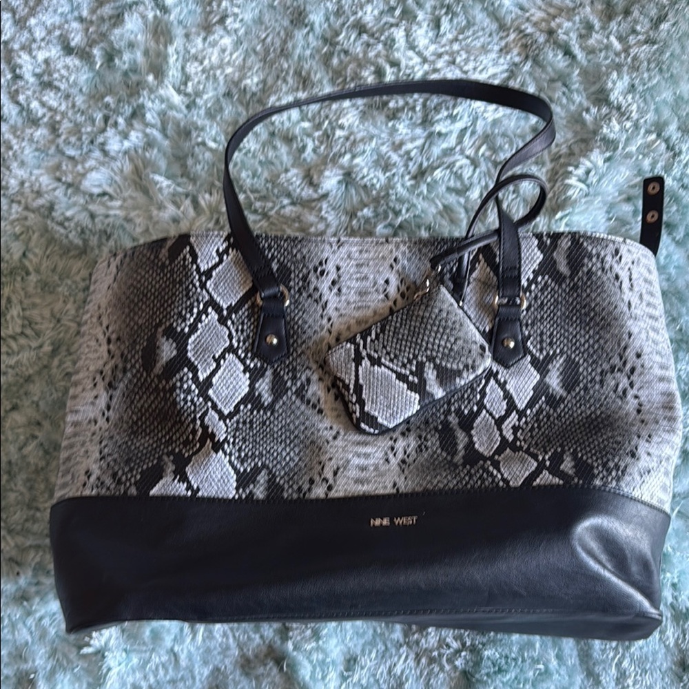 Nine West Black and Gray Snakeskin Tote
